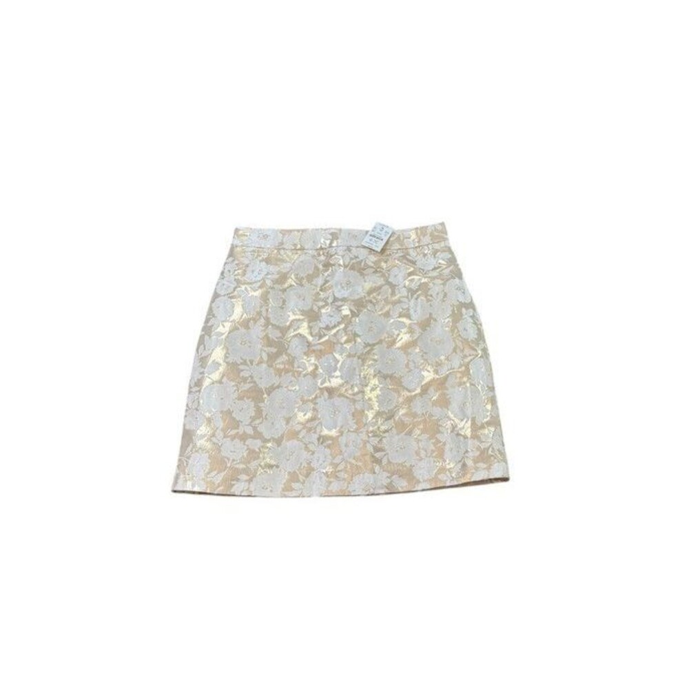 J. Crew Factory Skirt Size 6 Floral Jacquard A Line Metallic Gold White Holiday